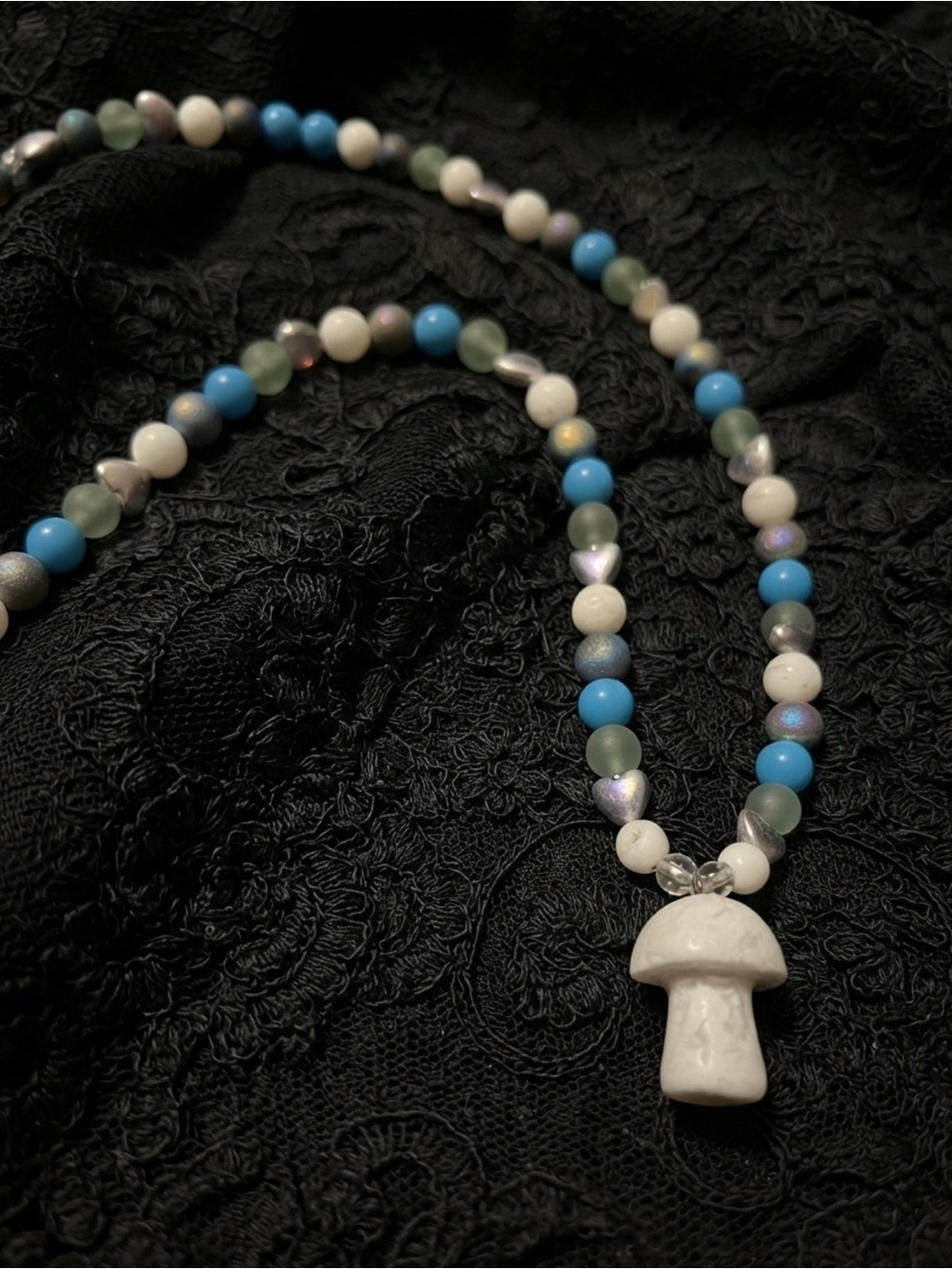 Mycelia Moonwhisper Necklace (Howlite, Turquoise, Rainbow Druzy) - Picture 3 of 3
